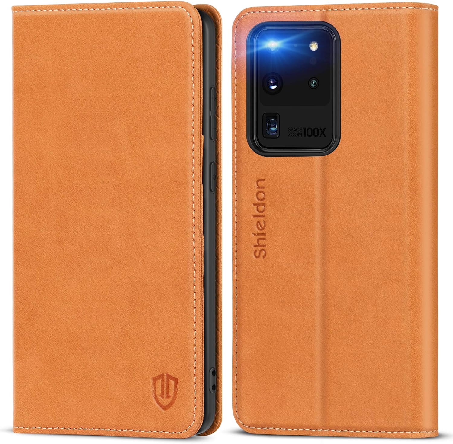 SHIELDON Galaxy S20 Ultra Case, Genuine Leather Wallet Case with Full