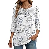 Zeagoo Womens Tops 3/4 Length Sleeve Blouses Dressy Casual Shirt Pleated Front Tunic Floral Printed Spring Clothes