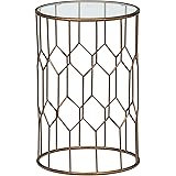 Amazon Brand – Rivet Geometric Modern Glass and Metal Side End Table Stand, 15.6" W, Gold Finish