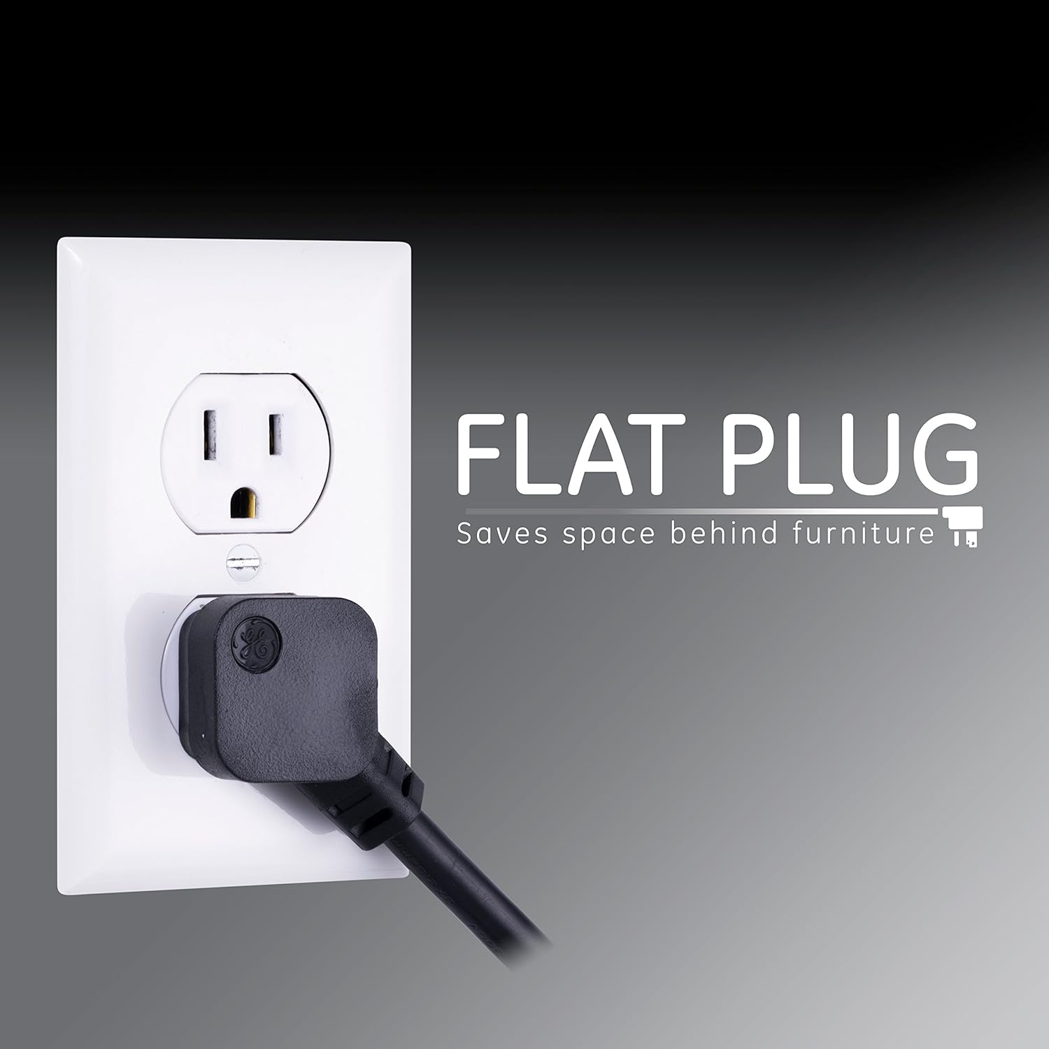 GE, Black, Strip Surge Protector Charger, 7 Outlets, 2 USB Ports, Fast Charge, Flat Plug, Long Power Cord, 3 Feet, Wall Mount, Warranty, 37054, 3 Ft: Electronics