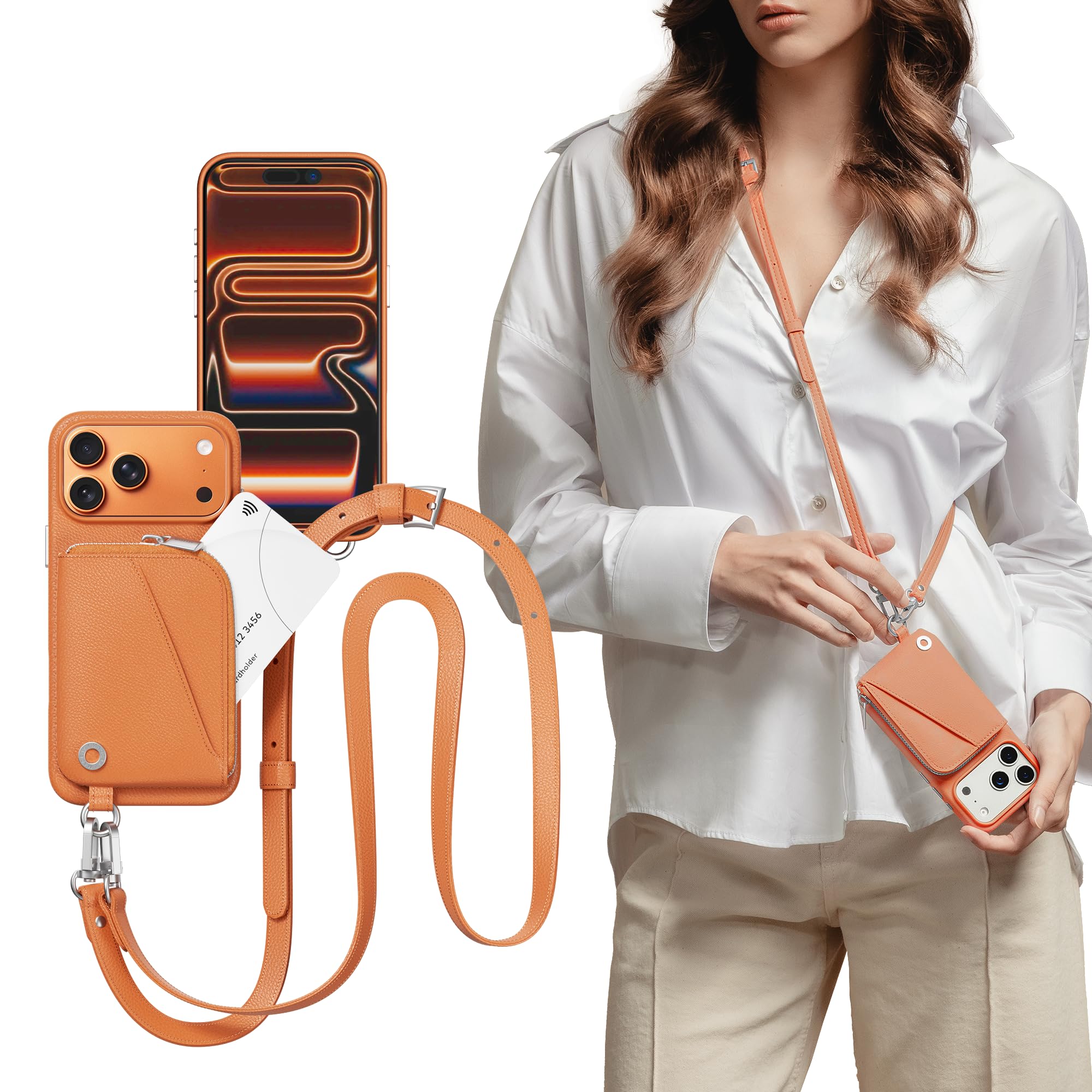 Photo 1 of MAGEASY Compatible with iPhone 17 Pro Max 6.9" Wallet Case with Crossbody Strap - Coin Purse & Card Slot, with Leather Crossbody Lanyard, 16ft Ultimate Drop Protection | Pouch (Coral)
