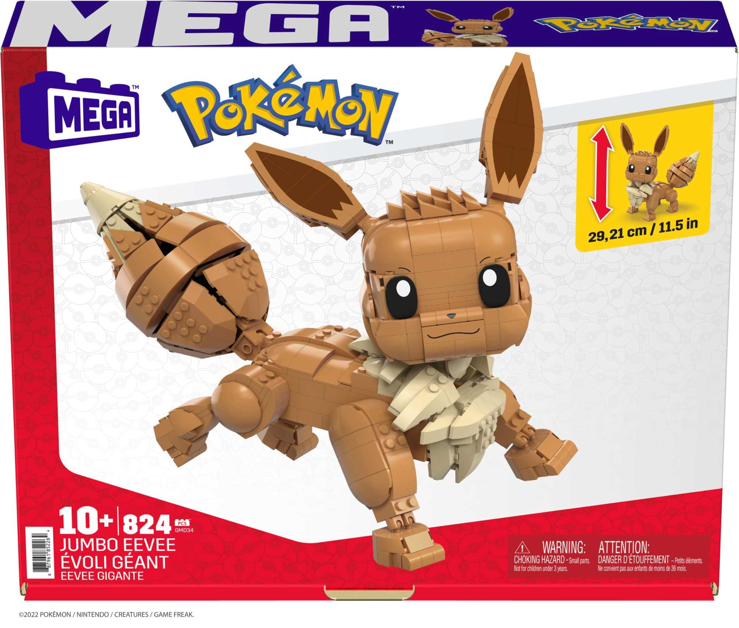 MEGA Pokémon Building Toys Set Jumbo Eevee with 824 Pieces, Articulated and Poseable, 11 Inches Tall, for Kids