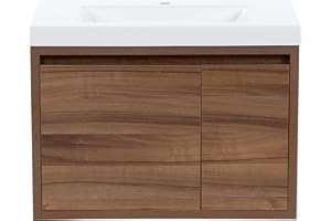 Spring Mill Cabinets Kelby Modern Floating Bathroom Vanity with 1-Door Cabinet, Drawer, and White Sink Top, 30.5" W x 18.75" D x 22.25" H, Caramel Mist
