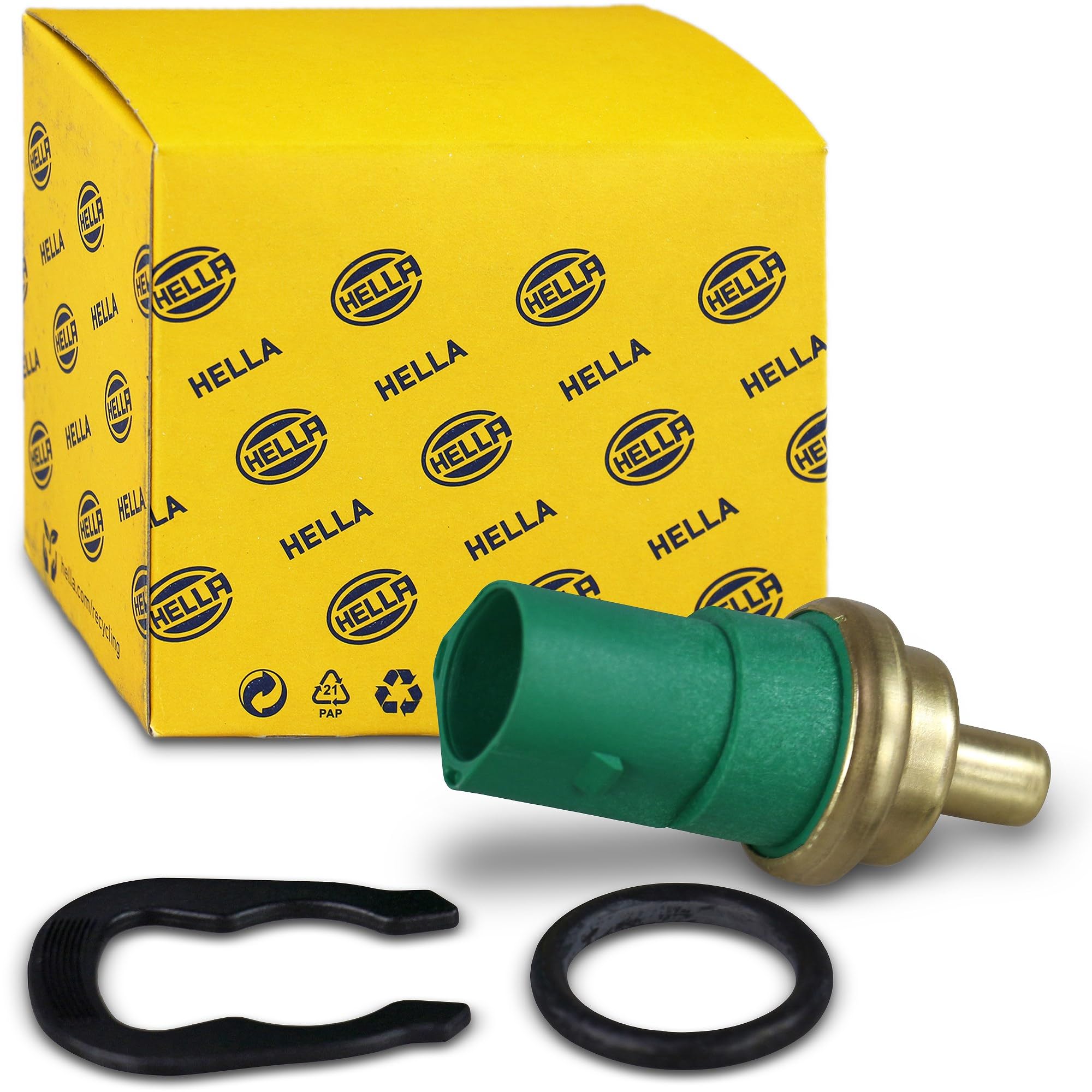 HELLA 6PT 009 107-141 Sensor, coolant temperature - 12V - 4-pin connector - Plugged - with seal - with retaining ring