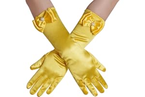 Yolyoo Girls Princess Gloves,Girl White Long Satin Princess Dress Up Diamonds Bows Gloves for Birthday,Wedding, Costume Party