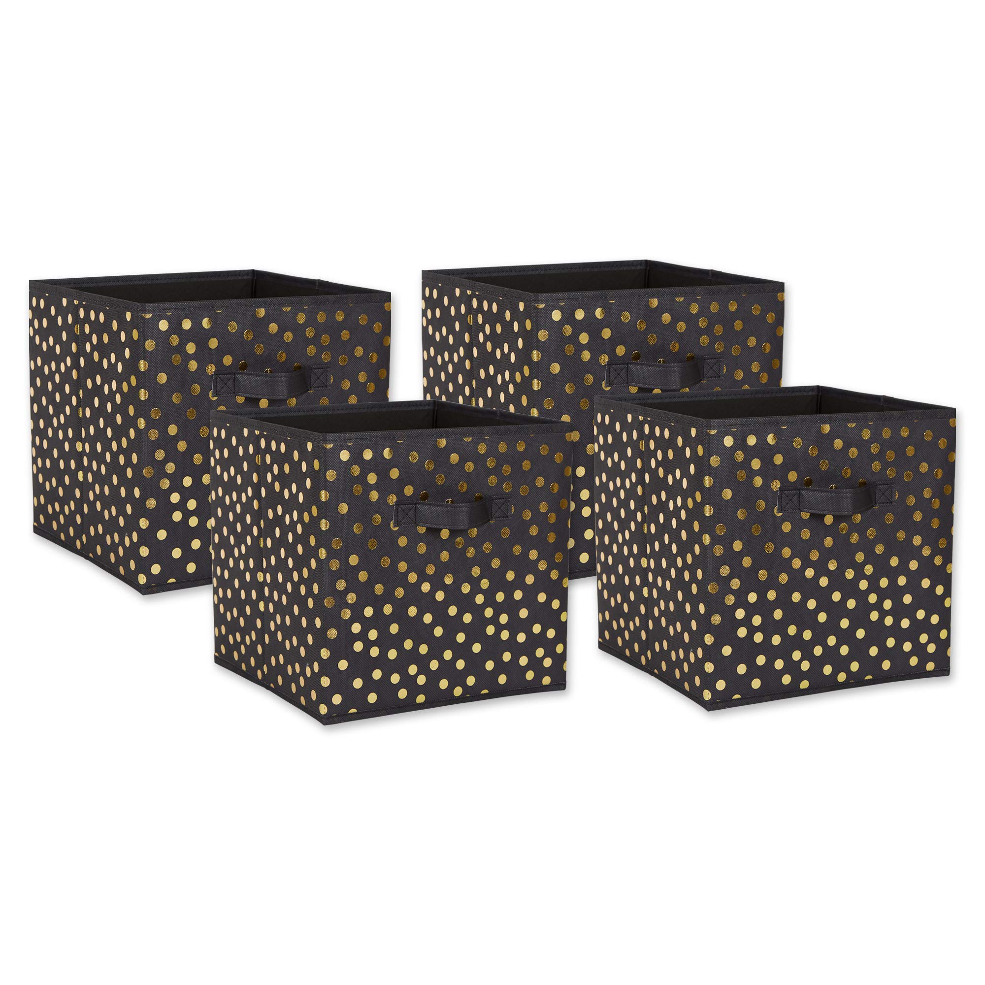 DII Non Woven Storage Collection Polka Dot Collapsible Bin, Black & Gold, Large Set, 11x11x11" Cube, 4 Piece