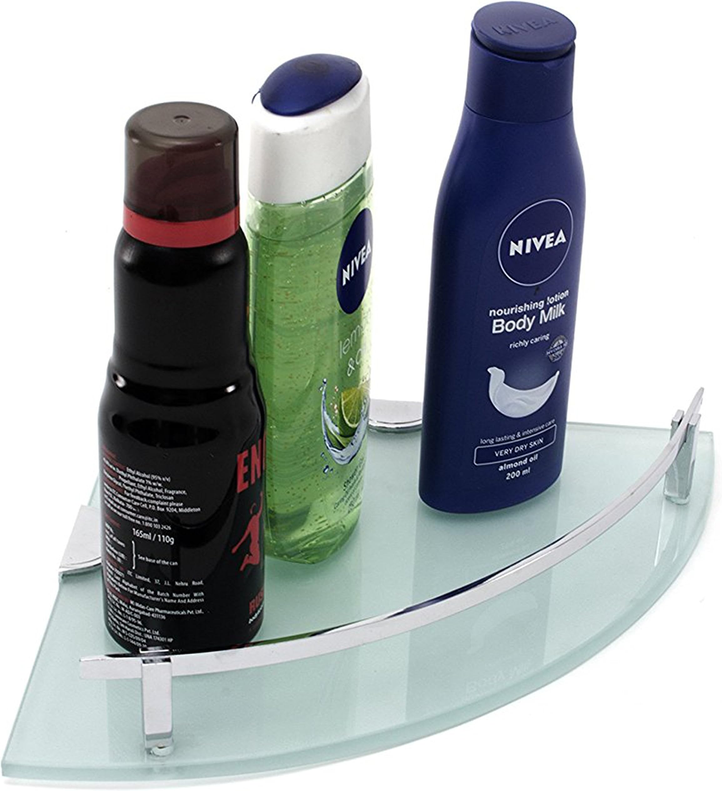 Klaxon Royal Glass Corner Shelf Bathroom Shelf and Kitchen Shelf - 9*9 Inches with Brass Fittings