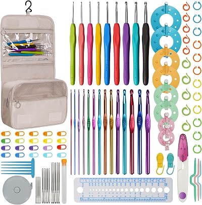 RealPlus 110Pcs Crochet Kit Beginners Set Ergonomic Rubber & Metal Hooks UK