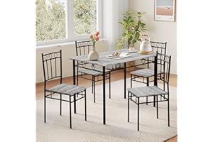 Vipbear Kitchen Dining Table Set for 4, 5-Piece Kitchen Table Set,Dining Room Table Sets,Rectangular Kitchen Table Set with 4 Chairs for Small Space, Dinette,Apartment,Rustic Grey