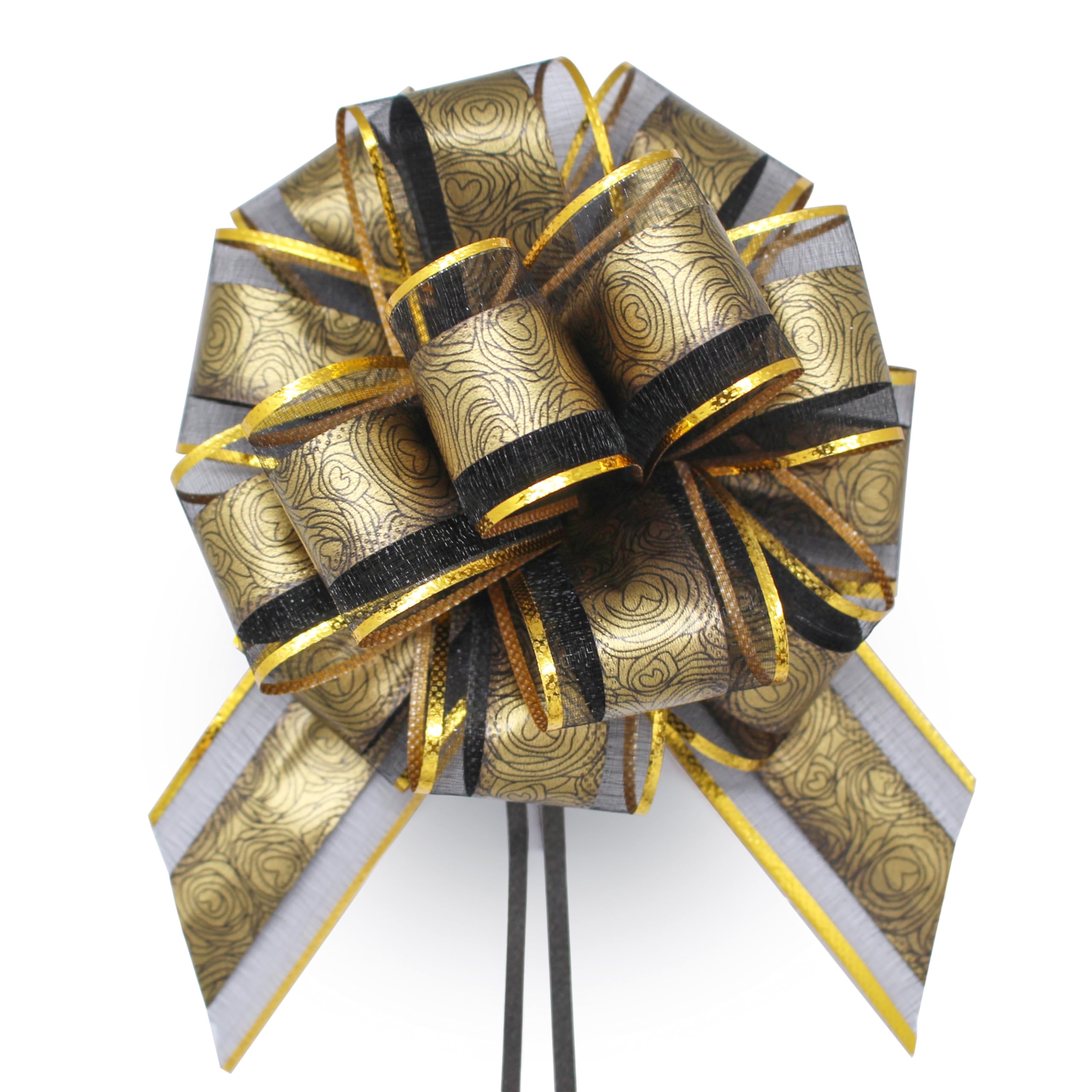 5 Nœuds Papillon à Tirer Dorés FQTANJU - Pour Emballage Cadeau, Mariage, Noël - 6 Pouces, Ruban Fil