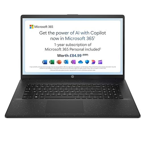 HP 17" Laptop, Intel Pentium Silver Processor, 4 GB RAM, 128 GB SSD, Intel UHD Graphics, FHD Display, Dual Speakers, Microsoft 365 Personal 12 month included, Win 11, Jet Black, 17-cn01014sa