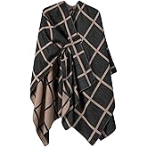 Aedvoouer Women's Plaid Shawl Wraps Open Front Poncho Sweater Oversized Cape Cardigan Shawls for Fall Winter