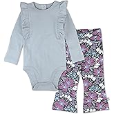 HonestBaby baby-girls Long Sleeve Ruffle Bodysuit & Flare Legging Set 100% Organic Cotton for Baby Girls