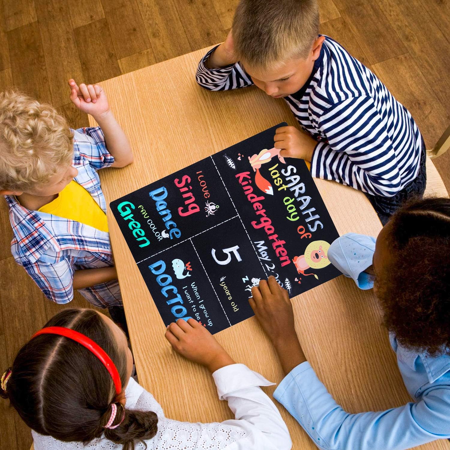 WONFUlity First Day of School Chalkboard 1st & Last Day of School Chalkboard Sign, Back to School Double-Side Reusable Board with Waterproof 12" × 10" Photo Prop, Fox Theme : Office Products