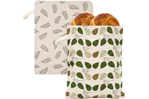 2Pack Cotton Beeswax Bread Bags with Zipper, Large 13x17'' Reusable Cotton Linen Food Storage Covers for Sourdough & Homemade