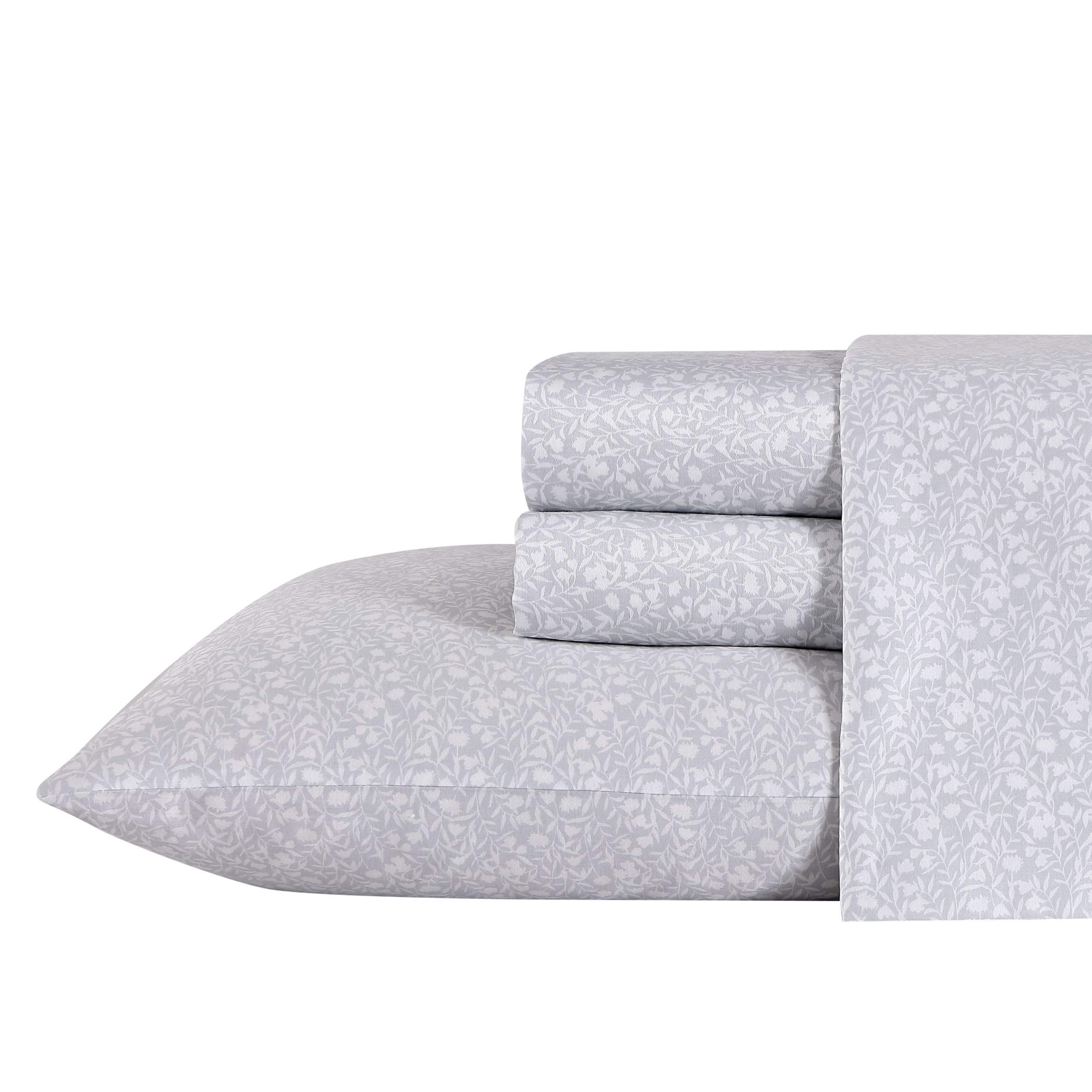 Laura Ashley Home - Queen Sheets, Soft Sateen Cotton Bedding Set - Sleek, Smooth, & Breathable Home Decor, Winnie Grey