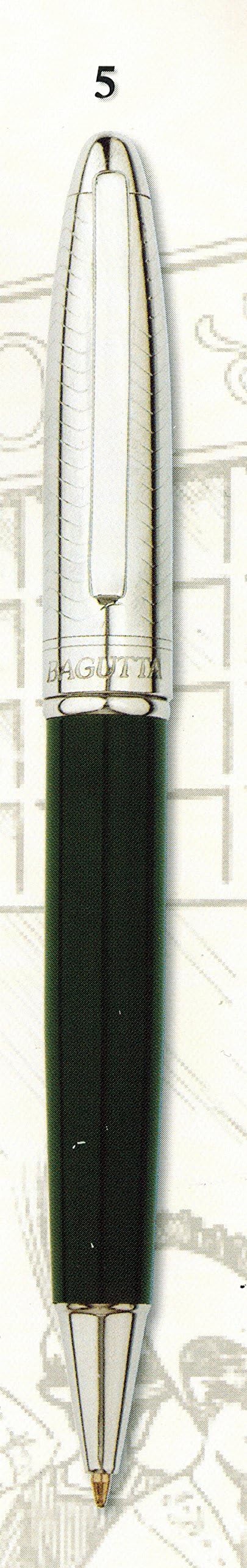 BAGUTTA BALLPOINT PEN SILVER TONE GREEN METAL 14 CM-GIFT LINE STYLE-MADE IN ITALY-ELEGANT GIFT BOX