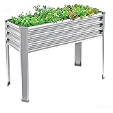 Kinddeer Raised Garden Bed with Legs, 48x20x30in Elevated Galvanized Planter Garden Boxes for Backyard, Metal Raised Garden Beds for Vegetables,Fruits, Flower,Sliver