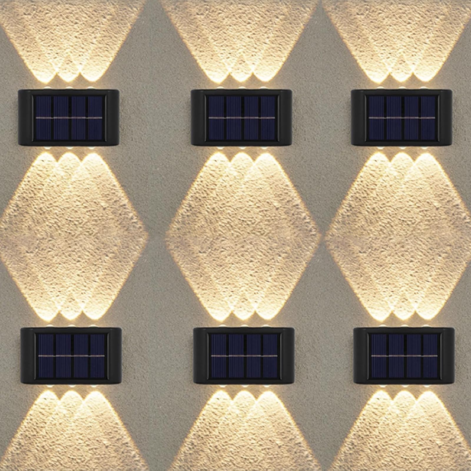 Flintronic 6 Pack Solar Wall Lights, Adjustable Solar LED Lamps with 6 Warm Lights, Up and Down Outdoor LED Lighting, IP65 Waterproof