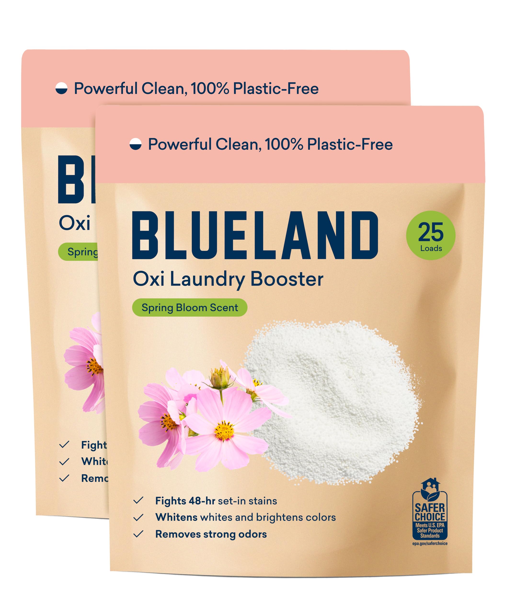 BLUELAND Oxi Laundry Booster Powder Refill 2-Pack, Spring Bloom Scent, 50 Loads, 35.2 oz, Plastic-Free, Eco Friendly, Oxy Cleaner, Stain Remover Image