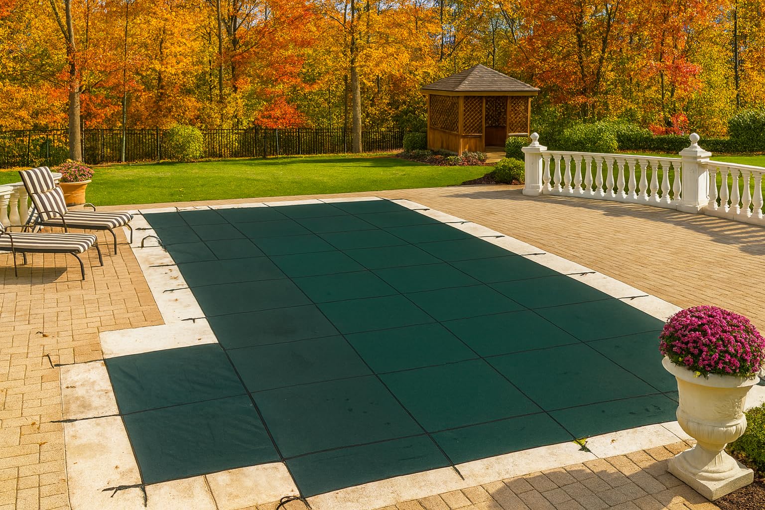 WaterWarden Pool Safety Cover for 16′ x 36′ Inground Pool With 2′ Right Offset 4’x8′ Step, 15-Year Warranty, UL Classified to ASTM F1346, Triple Stitched for Max Strength Hardware Included, Green Mesh