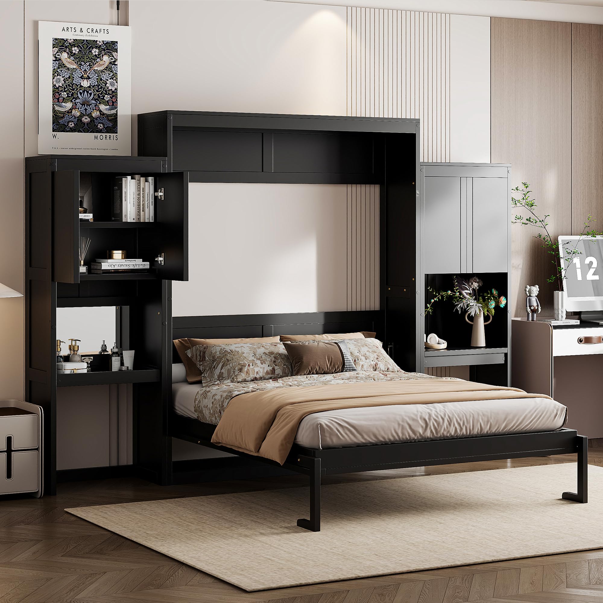 Photo 1 of ***Missing Boxes 2 and 3** Merax Queen Size Murphy Bed with Desk, Storage Cabinets, Vanity and Mirror for Bedroom, Living Room, Apartment