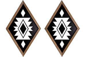 flangairy Aztec Wall Decor, Western Wall Art Wood Southwestern Native American Boho Black White Bathroom Bedroom Room Wooden Diamond Geometric Modern Rustic Farmhouse Home Decoration