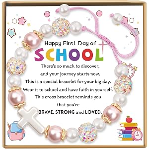 Sereney First Day of School Cross Bracelet as Back to School Gift for Girls | Adjustable Kindergarten Back to School Bracelet