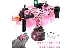 GASGBB Large Gel Ball Blaster with Drum(Electric), 26'' MP7-Pro Splatter Blaster for Orbeez Adjustable Length with 20000 Gel Balls, Goggles for Shooting Team Game, Ages 14+, Pink