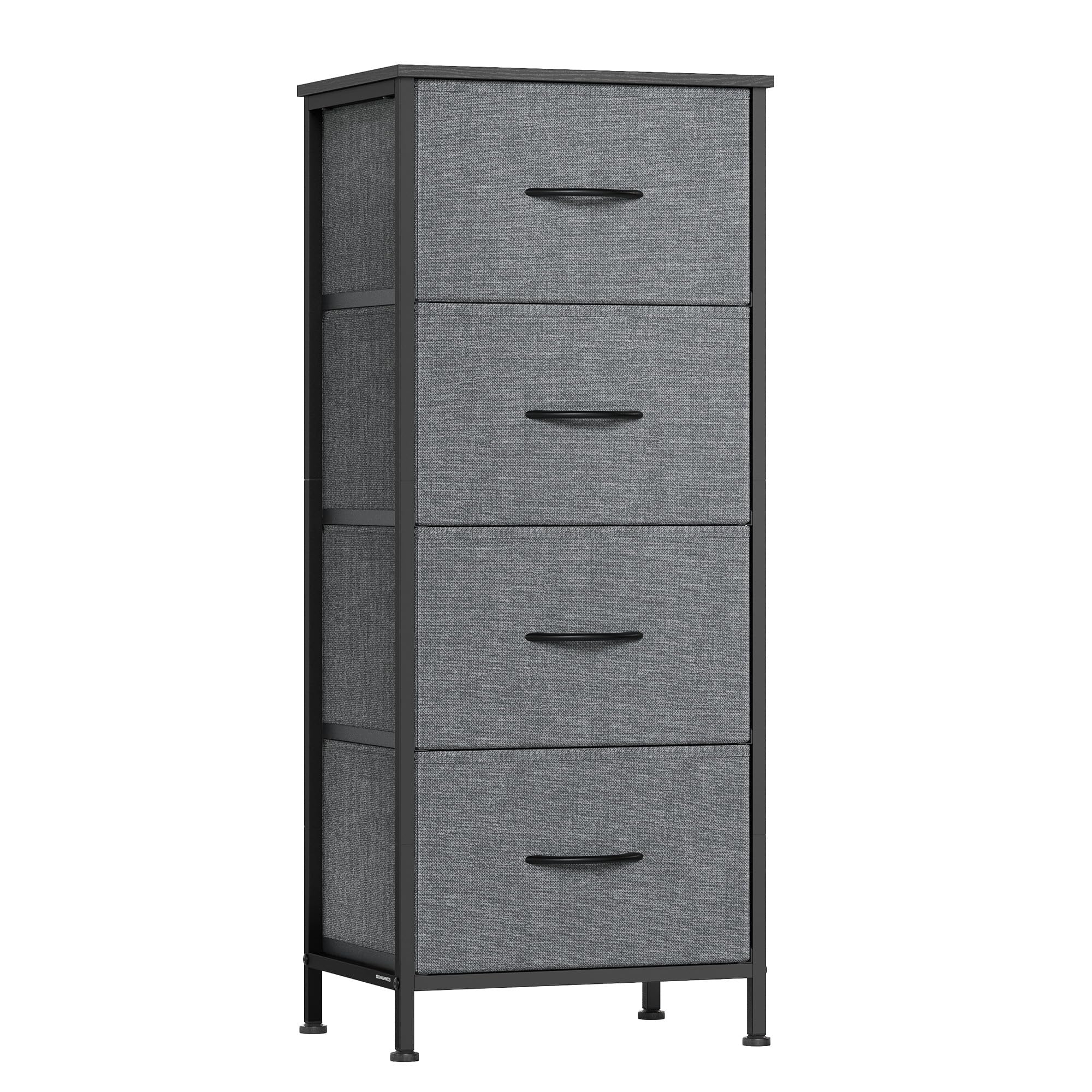 SONGMICS BELLAH Kollektion - Kommode, Schrank, Aufbewahrungsschrank, für Schlafzimmer, Flur, Wohnzimmer, Stahl, 4 Schubladen, modern, schiefergrau LGS314G101
