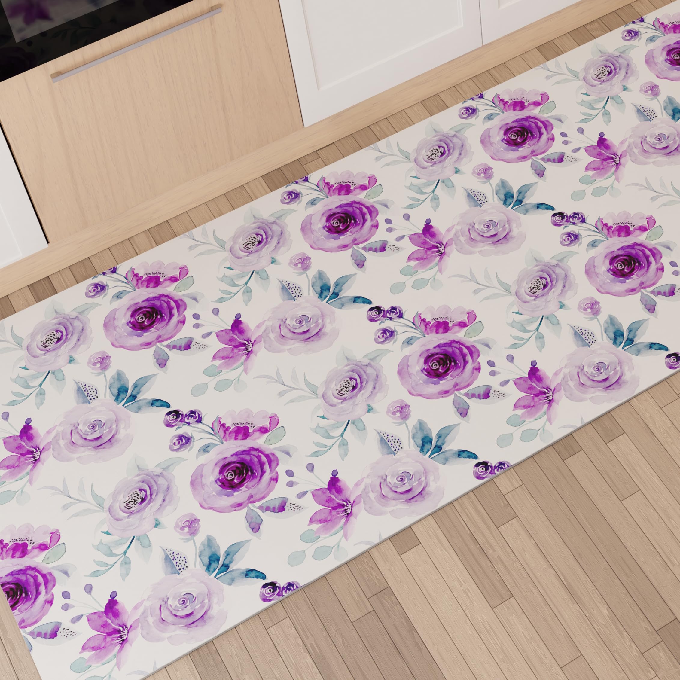 PETTI Artigiani Italiani - Kitchen Rug Runner Kitchen Non-Slip and Washable 52x380 cm Floral Design 02 100% Made in Italy
