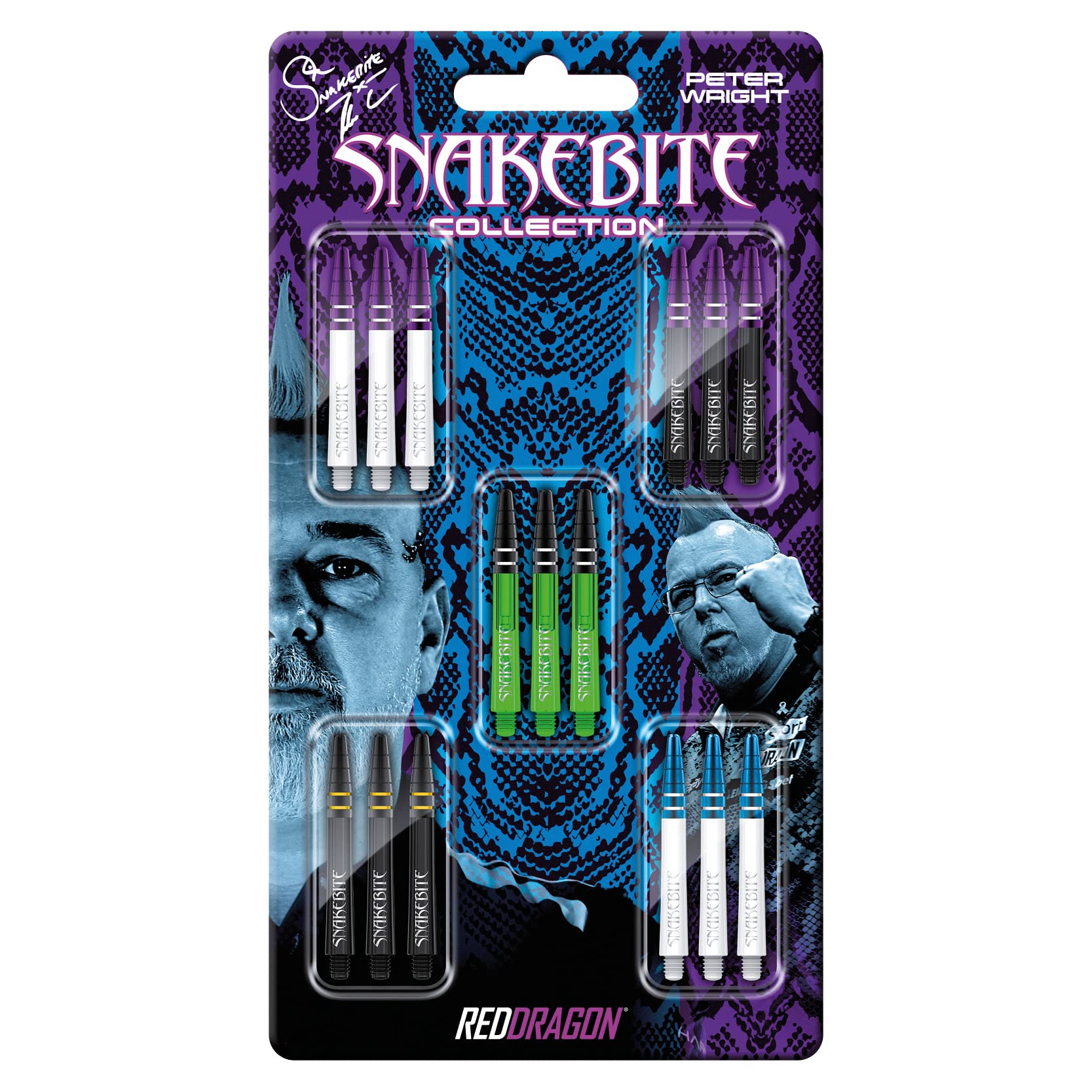 RED DRAGON Peter Wright Snakebite Nitro Ionic Dart Shaft Collection 5 Sets Per Pack (15 shafts in Total)