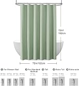 Shower Curtain Sage Green Linen Look 182x182cm with Metal Hooks view 6