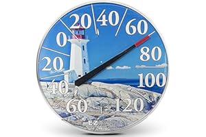 HEADWIND EZREAD Hanging Dial Thermometer 840-1215 Weather Thermometers for Indoor and Outdoor Use, Large 12.5 Inch Diameter, Easy to Read Numbers, Lighthouse