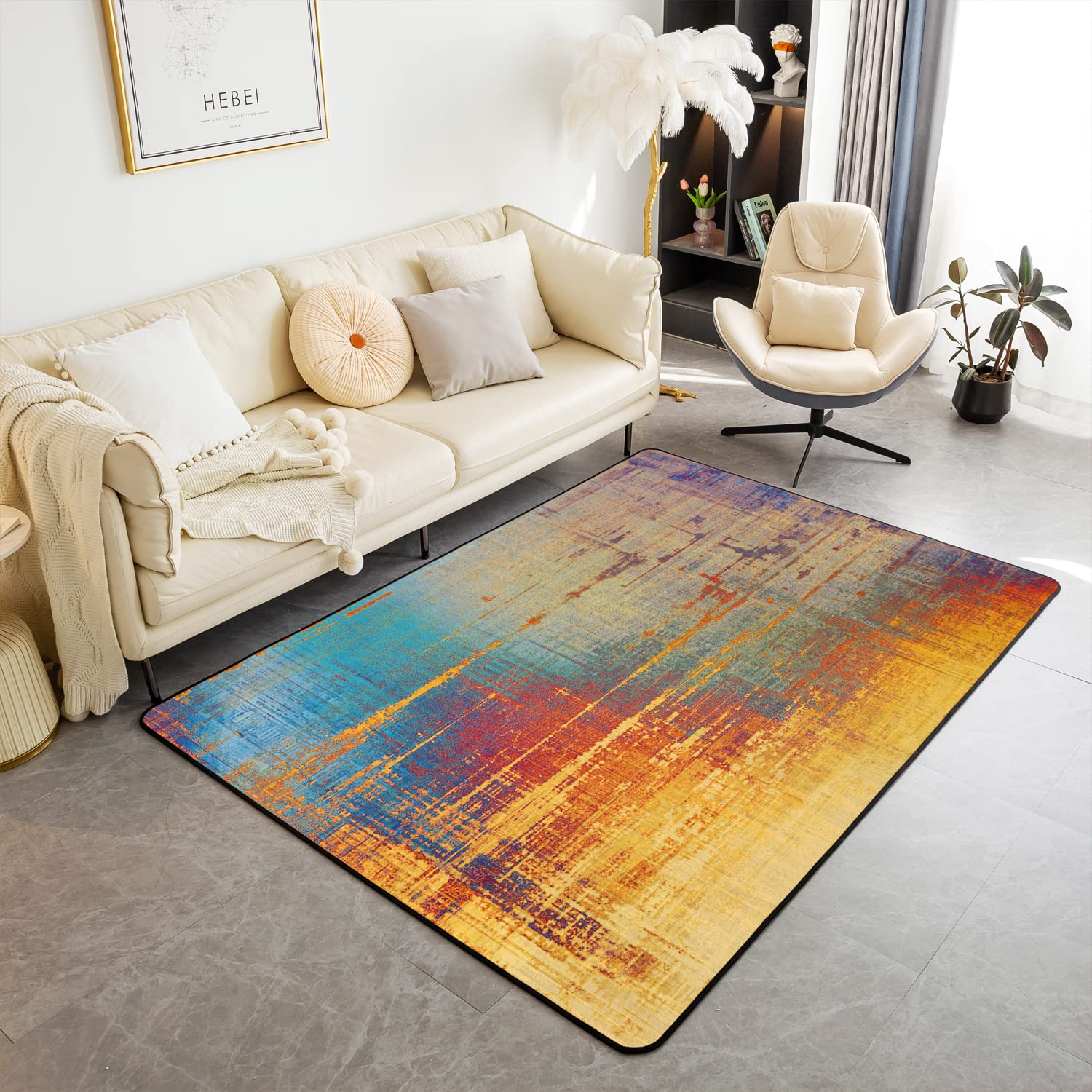 Loussiesd Grunge Abstract Art Area Rug Kids Blue Orange Messy Rust Painting Rugs for Living Room Bedroom Women Men Modern Vintage Retro Carpet Accent Rug Floor Mat Decor 100 * 150cm — image 1