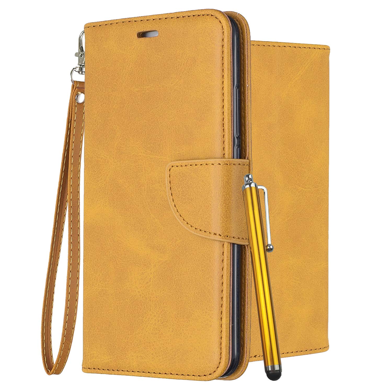 Laybomo Premium Phone Case for Google Pixel 7, Leather Case for Google Pixel 7 Wallet Case Holster with Card Holder Stand-View Flip Silicone Cover for Google Pixel 7, Yellow