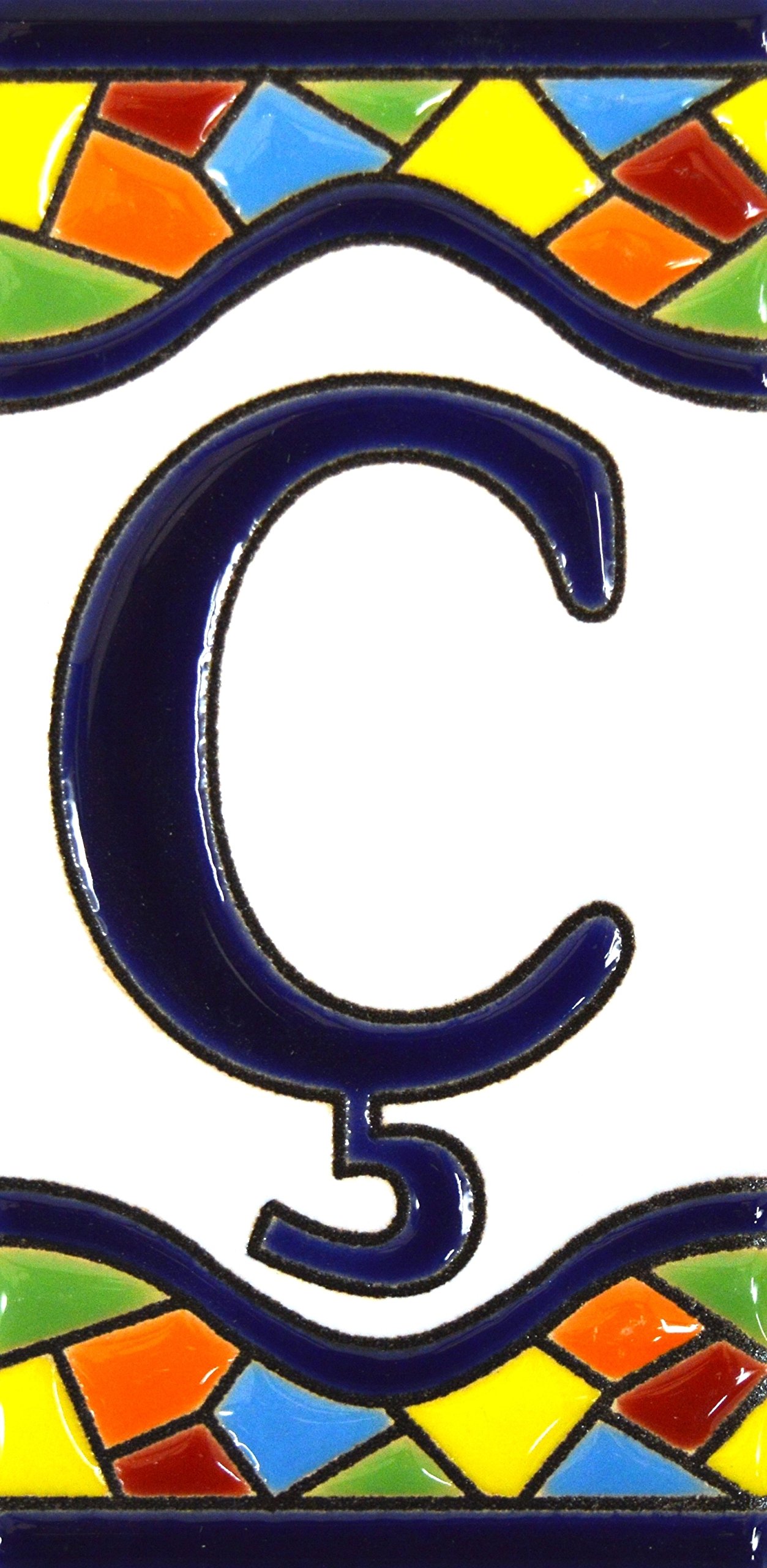 House letters 4 inch. Handpainted house letter tiles for signs, addresses and names. Address numbers for houses. House address numbers and letters. Design MOSAICO MEDIANO 4,29" x 2,13" (LETTER Ç)
