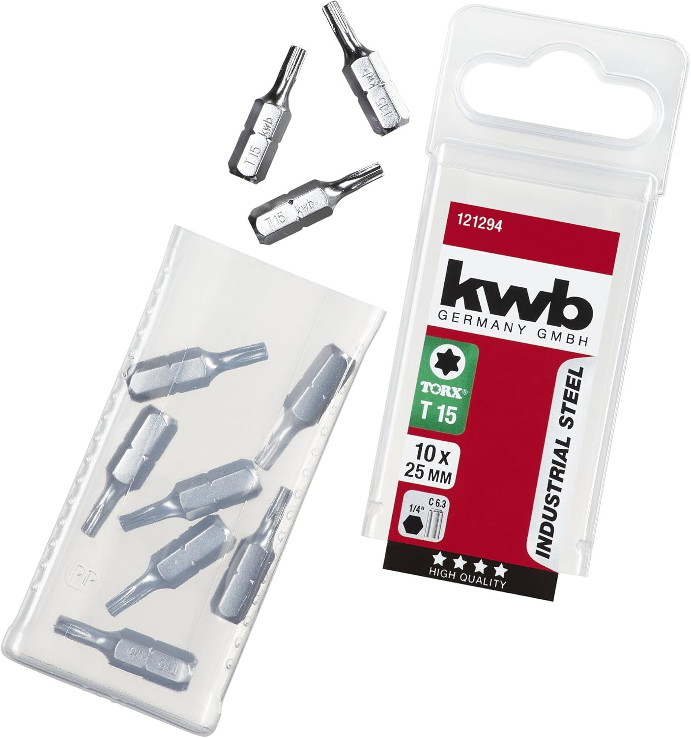 kwb Universal Bit-Box 10-piece Torx 15 Industrial Steel Bit Set, 25 mm Bits, 1/4'' Hex Shank, Pack of 10, T15 - Image 4