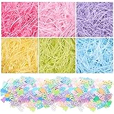 Fullhawl 17oz Easter Grass Basket Filler 6 Color Raffia Paper Shred with 1.4oz Easter Confetti Including Rabbit Egg Chicken Shape for Gift Wrap Party Decor