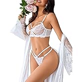 Avidlove Underwire Lingerie for Women Lace Bra and Panty Set Sexy Underwear Sets 2 Piece Strappy Lingerie with Thong