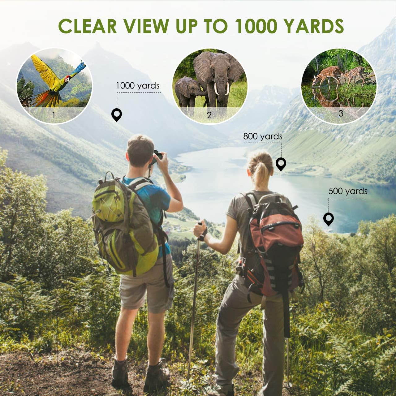 Monocular Telescope - 12X42 Monocular for Bird Watching, IPX7 Waterproof HD Monocular for Adults & Kids with Smartphone Holder & Tripod for Bird Watching, Hunting, Camping, Wildlife Scene, Jungle Green : Camera & Photo