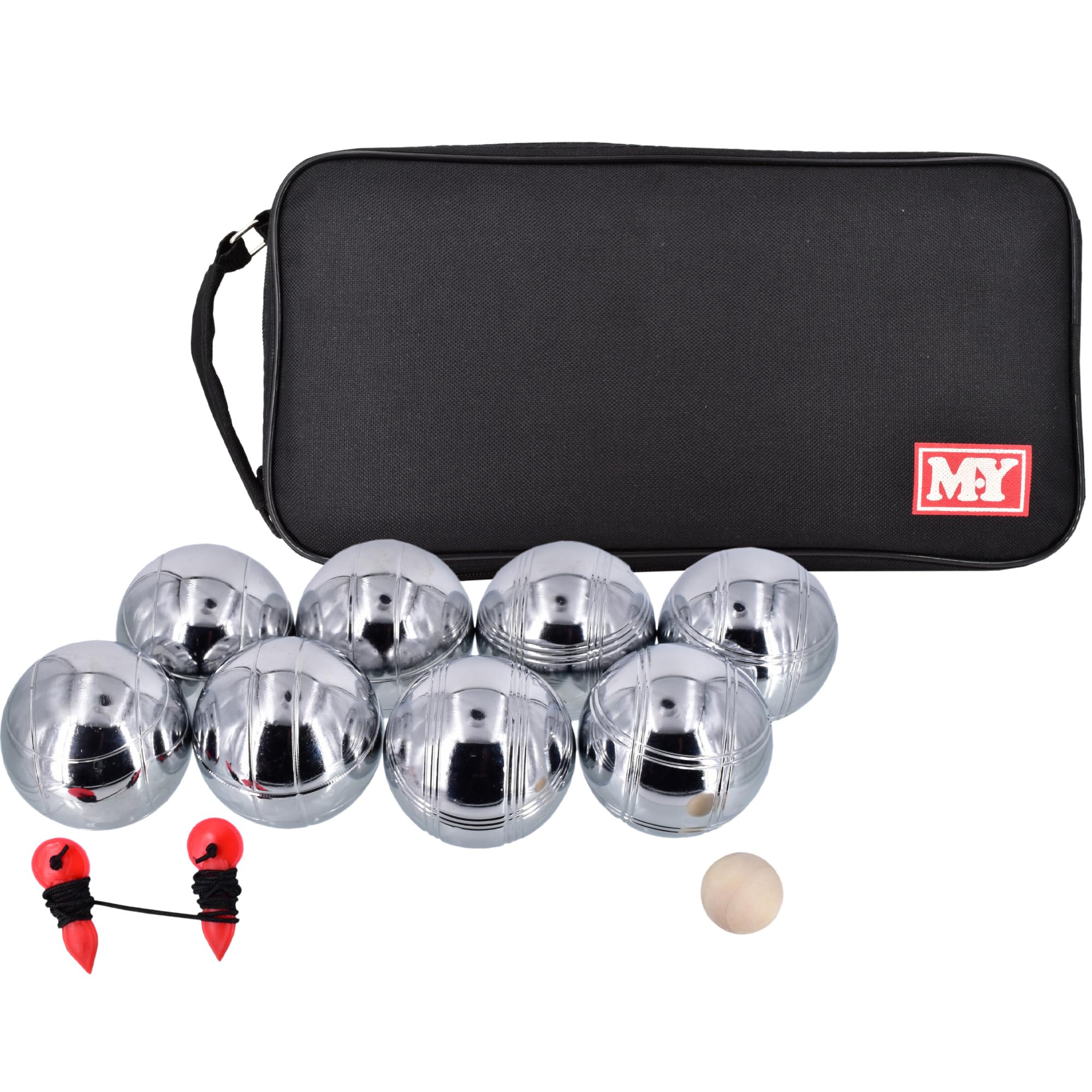 KandyToys Set of 8 Garden Boules Set in Carrying Case (chrome)