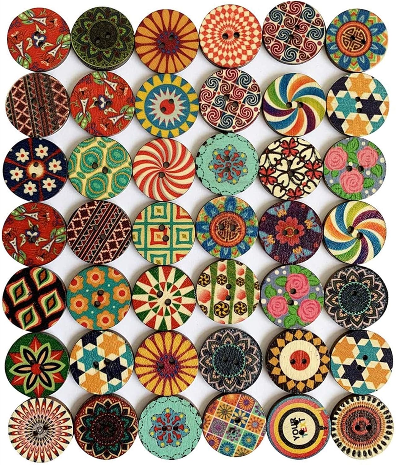 Wooden Buttons for Crafts Wood Buttons 1 Inch Assorted Vintage Round Wooden Flower (25mm), Assorted-25mm-50Pcs