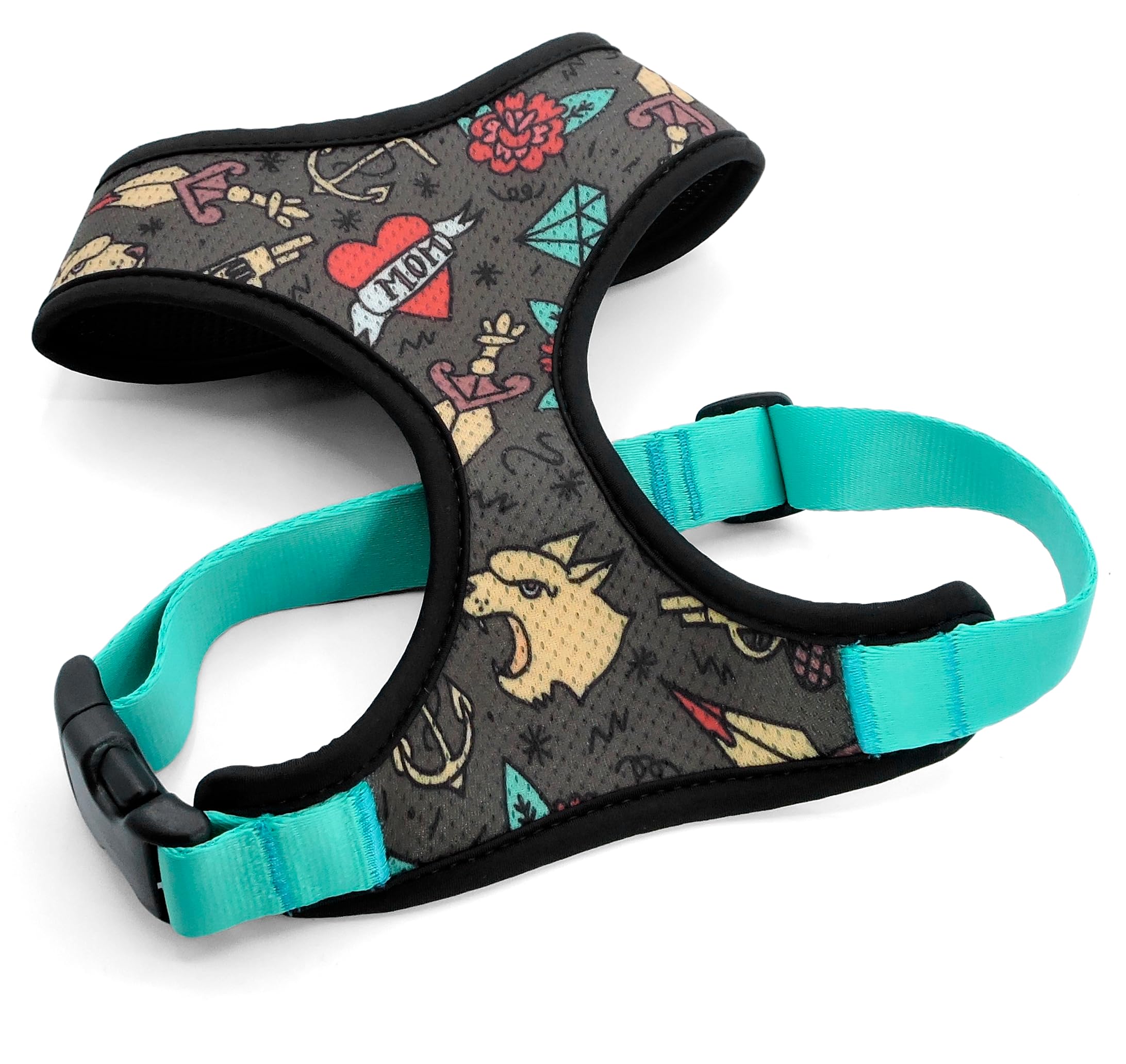 MORSO® Breathable Air Mesh Harness for Small Dogs, Grey and Light Blue Tiffany, XS
