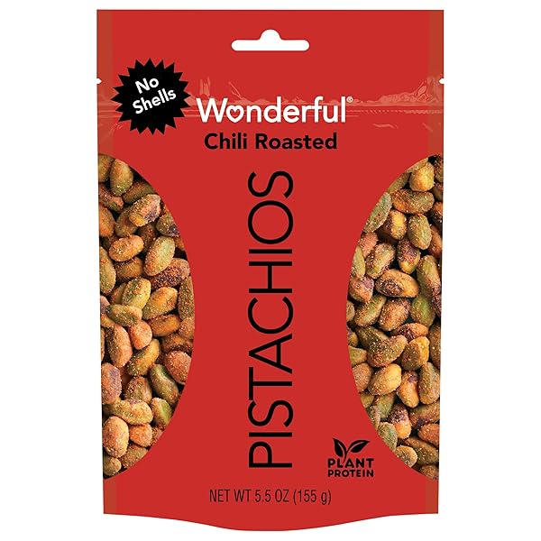 WONDERFUL PISTACHIOS NO SHELLS, CHILI ROASTED NUTS, 5.5 OUNCE RESEALABLE BAG, PROTEIN SNACKS, GLUTEN FREE TRAVEL SNACKS, HEALTHY SNACK