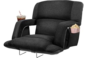 cjdropshipping Extra Wide Bleacher Chairs with Back and Cushion Folding Stadium Chairs, Sofa Style Design ，6 Reclining Positions Waterproof Bleacher Seats (1, Black, Wide-26in)