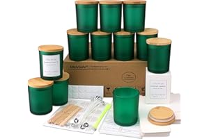 MILIVIXAY 12 Pack 7 OZ Matt Green Glass Candle Jars with Lids and Candle Making Kits - Bulk Empty Candle Jars for Making Candles - Spice, Powder Containers.