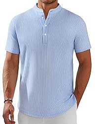 COOFANDY Men's Henley Shirt Short Sleeve Stand