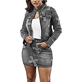 acelyn Women’s Denim Set 2 Piece Outfits Casual Denim Jacket & Mini Skirt Set Bodycon Jean Outfits with Pockets