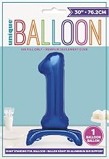 Unique Blue Standing Number 1 Foil Balloon 30in Packaged view 2